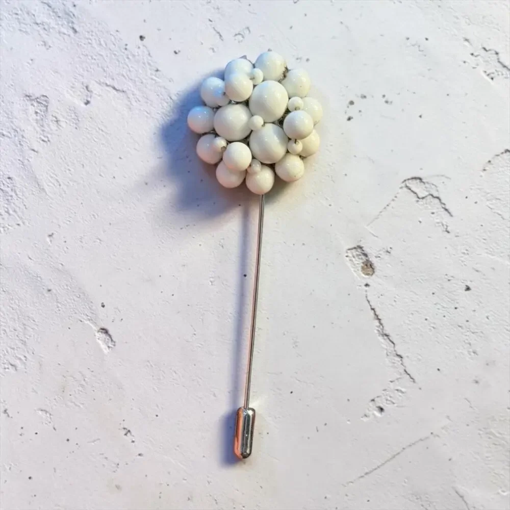 White Bead Cluster Stick Pin Handmade from a Single Vintage Earring